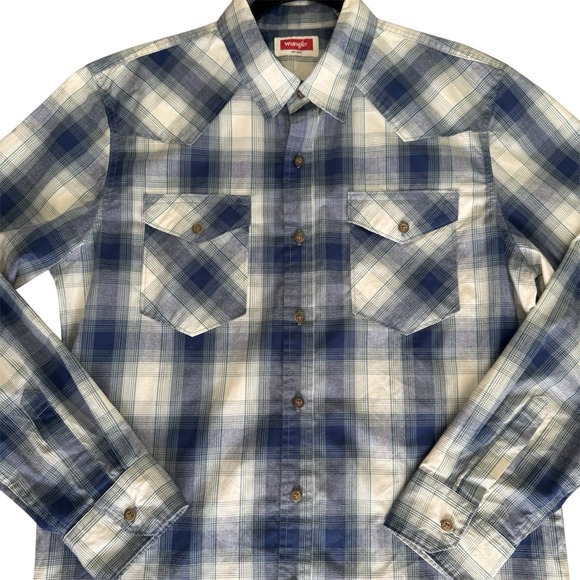 Wrangler Men's Long Sleeve Casual Shirt Size Medium Regular Fit Cotton Blend - Picture 2 of 10